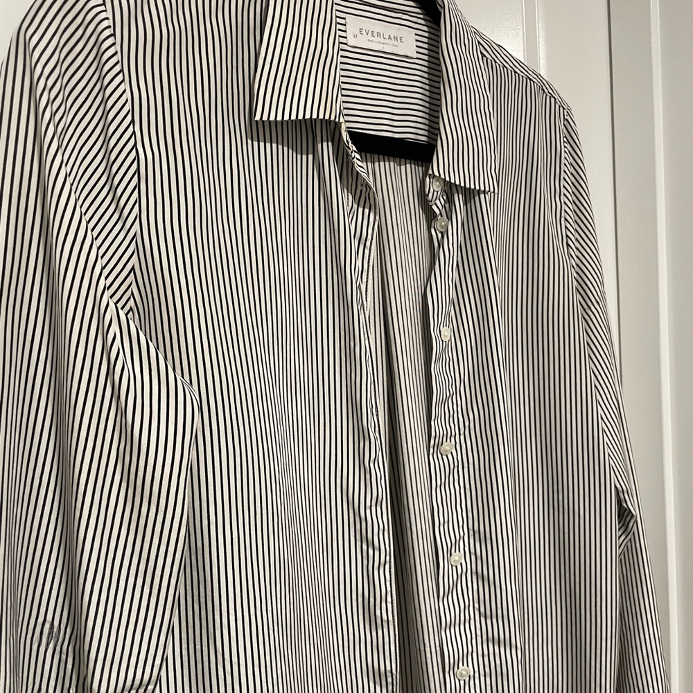 Everlane women’s silk Striped Button Down Shirt